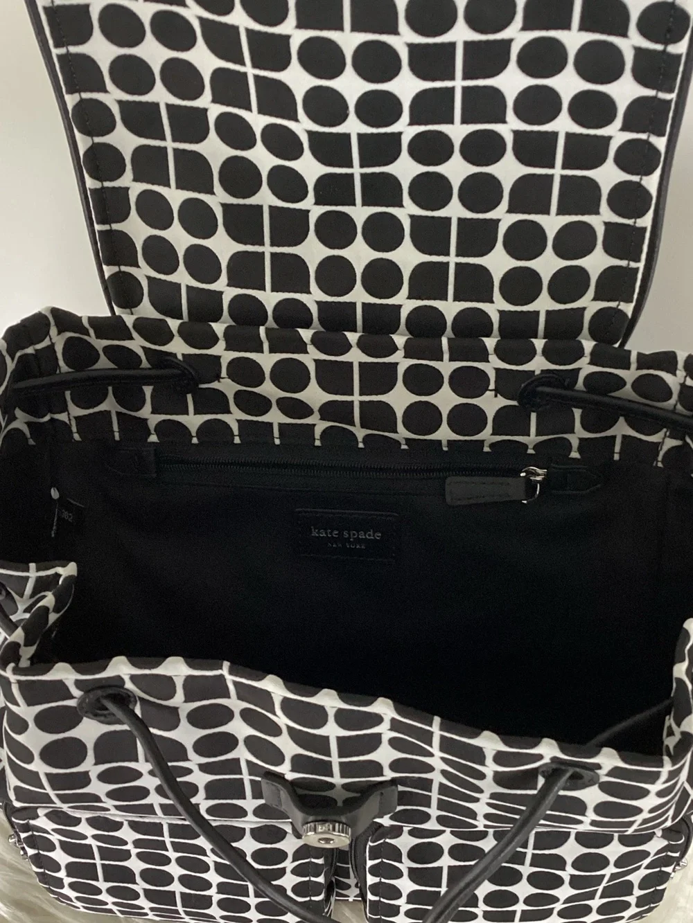 kate spade Black and White Geometric Drawstring Backpack